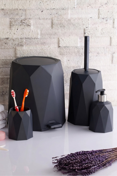 okacih 4-Piece Bathroom Set Trash Can Toilet Brush Soap Dish Toothbrush Holde...