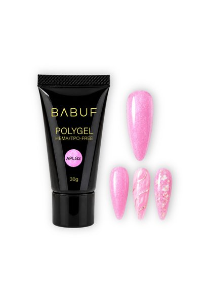 BABUF Polygel roz semi-translucid cu particule strălucitoare Pink Candy APLG3...