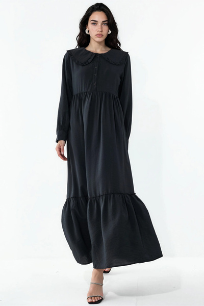 Merterium Women's Baby Collar Long Hijab Dress 1552 - Black