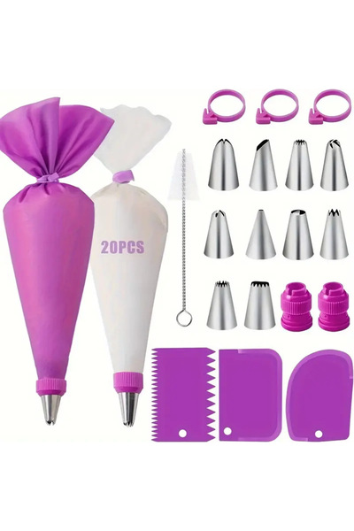 Choice3 F07-40Purple 58pcs Silicone Piping Bags and Tips Set Cake DIY Decorat...
