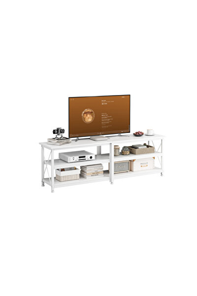 DASEN Modern White TV Stand Console Table with 3-Tier Storage Shelf, 160*40*6...