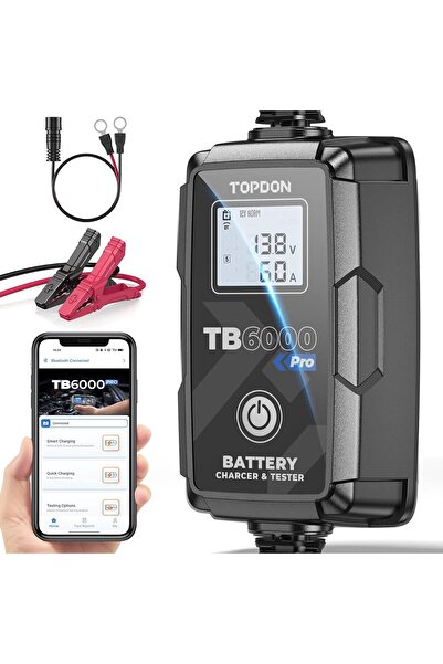 Topdon شاحن بطارية السيارة الذكي 2 في 1 وجهاز اختبار البطارية TB6000Pro 6A 6V...