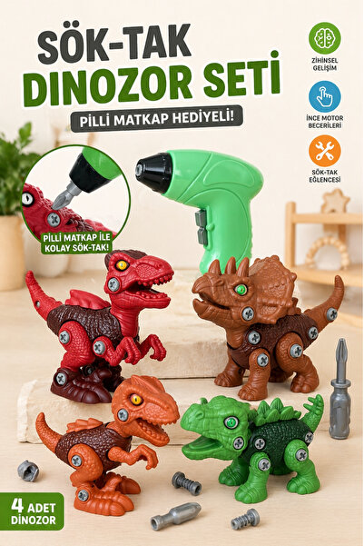 Toyaş Sök Tak 4'lü 14cm Dinozor Oyuncak Seti Vidalı Montajlı Eğitici Oyuncak ...