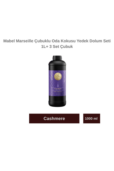Mabel Marseille Çubuklu Oda Kokusu Cashmere Yedek Dolum Seti 1L+3 Set Çubuk
