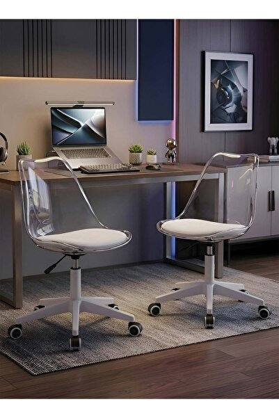 Taimi Set of 2-Ergonomic 360° Swivel Adjustable Height Chair,White Padded, wh...