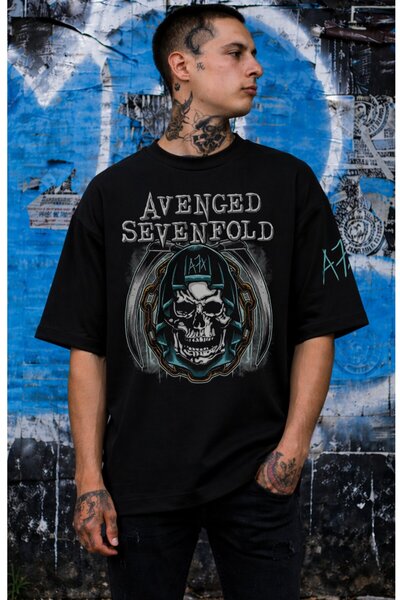 Fuddy Moda Tricou unisex Avenged Sevenfold Skull A7X cu imprimeu pe mânecă, t...