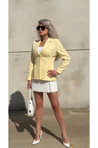 Elvan Güven Sarı Belden Oturtmalı Blazer Ceket