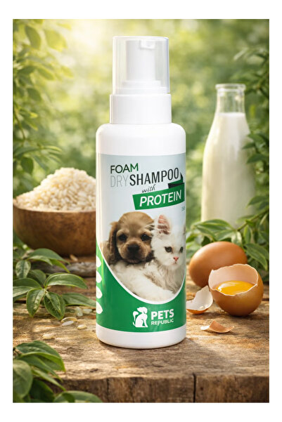 Pets Republic شامبو جاف رغوي بالبروتين للحيوانات الأليفة – تنظيف بدون ماء للق...