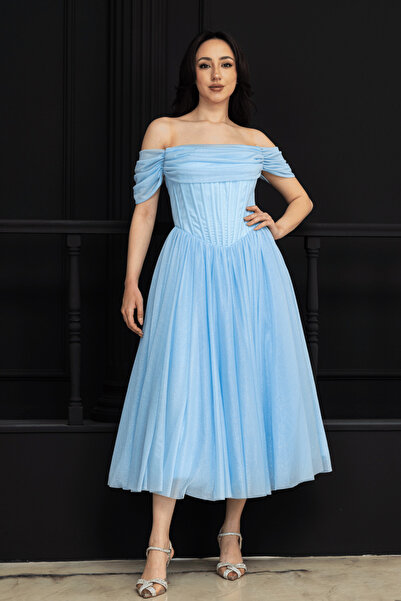 BEYBOS Balen Detailed Glittery Princess Dress - Baby Blue