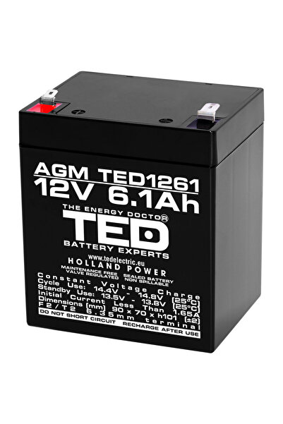 TED Electric Acumulator Stationar AGM VRLA Etans 12V 6.1A F2 T2, Dimensiuni 9...