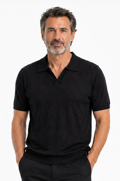 Pulltonic Ανδρικό πλεκτό μπλουζάκι πόλο με λαιμόκοψη V και σχέδιο