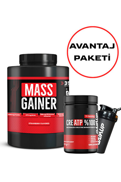 Gainup Mass Gainer 3500gr Çilek + Creatp Creatine 350gr + Shaker Avantaj Paketi