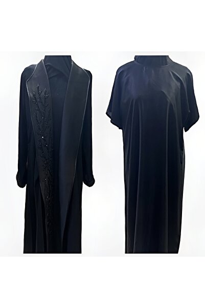 Bab almadina collection Luxury Black Beaded Coat-Style Abaya with Inner Dress...