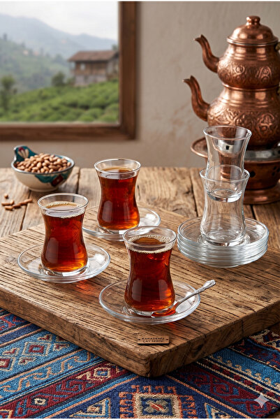 Selenica Karadeniz Serisi 12 Parça İnce Belli Çay Bardağı ve Tabağı Seti - 6 ...