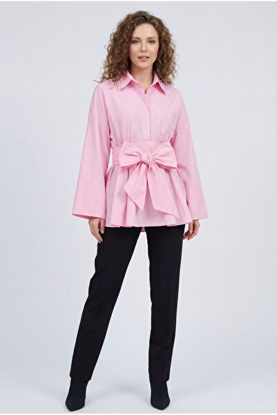MİYALORA Korsaj Detaylı Kuşaklı Poplin Tunik - Pembe