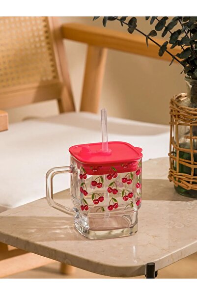 LC Waikiki LCW HOME Renksiz Kiraz Baskılı Pipetli Bardak 300 Ml
