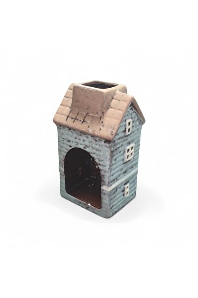 mutlu adım 1 Adet 15x8cm Mini Seramik Ev Dekor Biblo Mavi Ev Mumluk