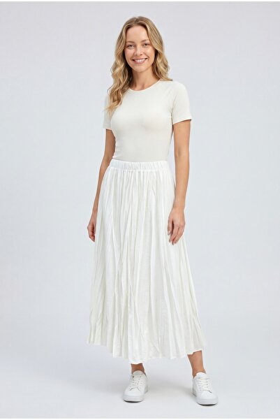 GLOW MUSE Elastic Waist Skirt - Ecru