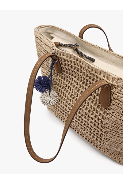 PARFOIS Kadın Charm'lı Hasır Efektli Shopper Çanta