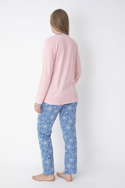 SENFONİ Pembe / Mavi Uzun Kollu %100 Pamuk Pijama Takımı – Rahat ve Konforlu Ev Giyimi