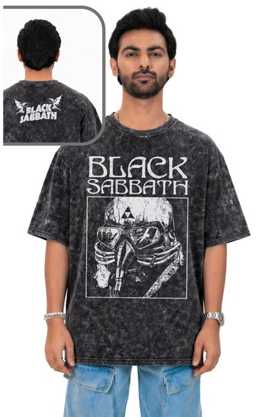 Fuddy Moda Unisex μπλουζάκι Black Sabbath με γράμματα στην πλάτη, που πλένετα...
