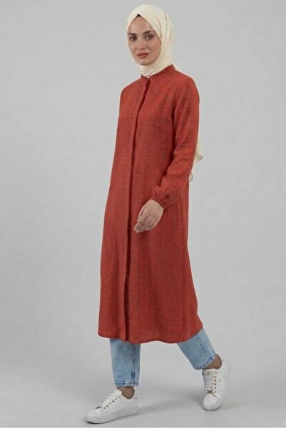 PORİENTO Coral 100% Cotton Muslin Fabric Zippered Long Hijab Women's Tunic - ...