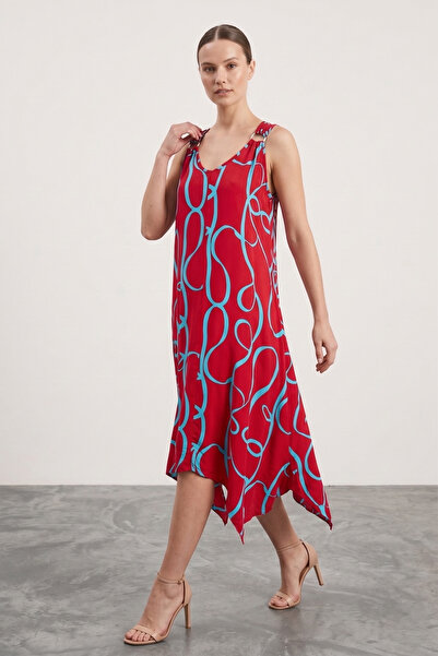 LAbute Bohemian Style Asymmetrical Cut Loose Viscose Dress with Ring Straps