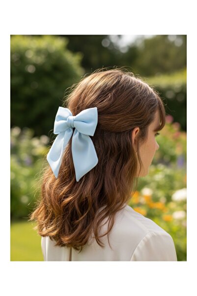 JZ MODA Light Blue Chiffon Bow Automatic Clip-On Hairpin - Ribbon Hair Access...