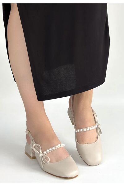 Generic Brand Ceyda Beige Leather Heeled Shoes
