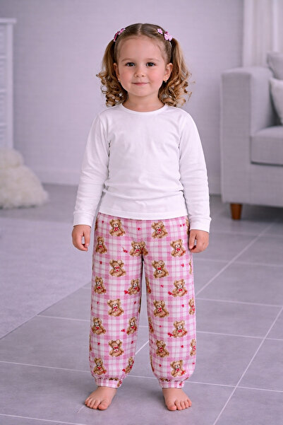MODABOX Girls' Pajama Bottoms 100% Cotton Combed Cotton Elastic and Cuffed Le...
