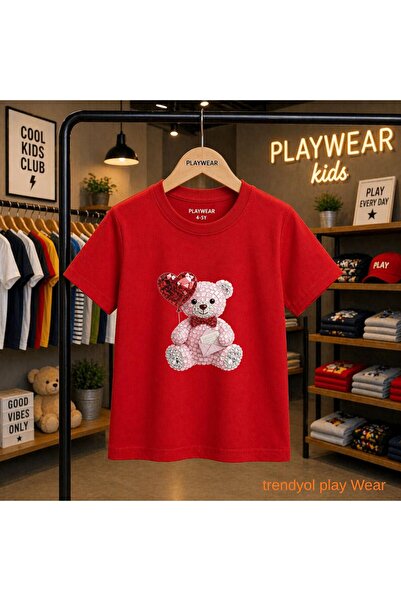 playwear Glass Stone Bear Printed 100% Children's Unisex T-Shirt 5 6 -7 8-9 1...