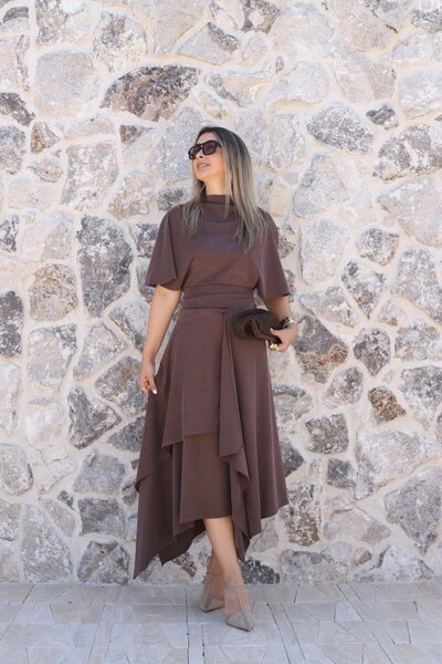 bytugcekaya Καφέ Σετ Μπλούζας και Φούστας Modal