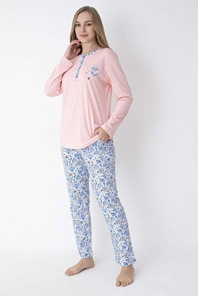 SENFONİ Pembe / Mavi Uzun Kollu %100 Pamuk Pijama Takımı – Rahat ve Konforlu ...
