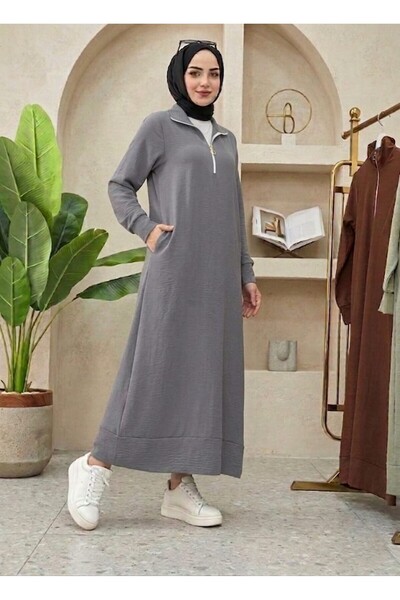 MİSMOLY Lina Series Zippered Sport Long Hijab Dress with Pockets - Aerobin