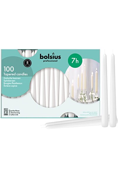 Bolsius Taper Candle Set, White, 25.4 cm Length, 100 Pieces, 103400335502