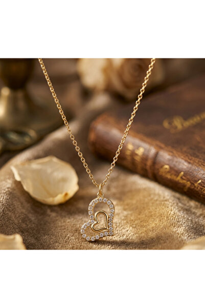 stainless steell Gold Color Interwoven Heart Design Tarnish Resistant Zircon ...