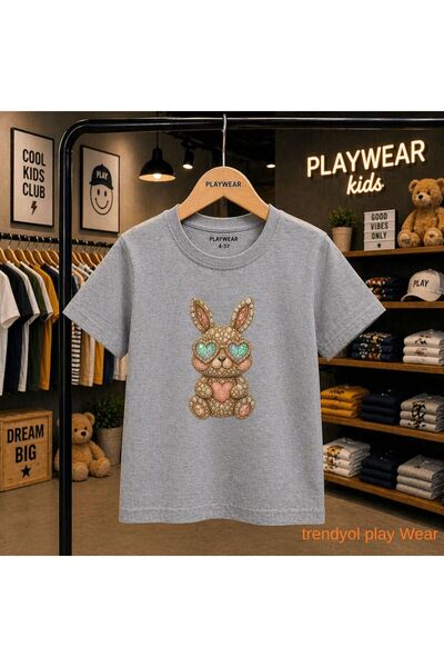 playwear Gem Stone Rabbit Printed 100% Children's Unisex T-Shirt 5 6 -7 8-9 1...