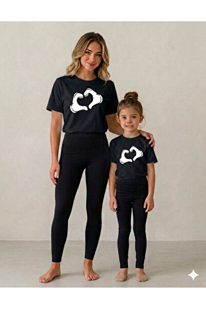 VODEXA Set de tricou și colanți pentru mamă și fiică, 100% bumbac, elastic, c...