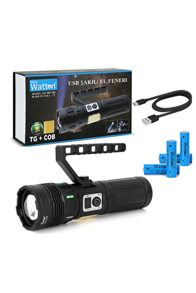 Watton 15000 Lümen COB LED Şarjlı El Feneri Ultra Parlak Taşınabilir Güçlü Ay...