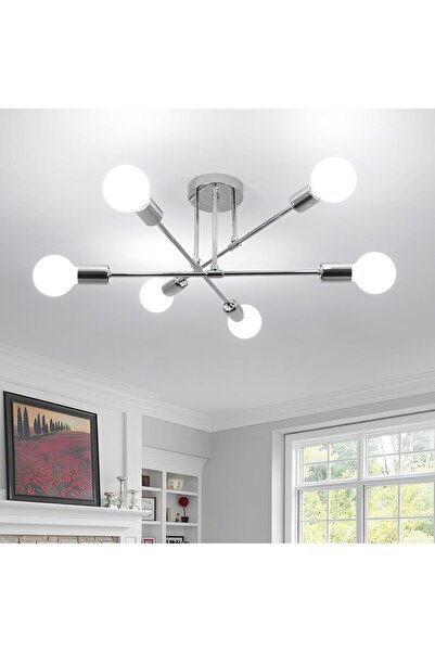 Dotail Κομψός Μοντέρνος Πολυέλαιος, 6 λάμπες E27, 60 x 60 x 24 εκ., ρετρό βιο...