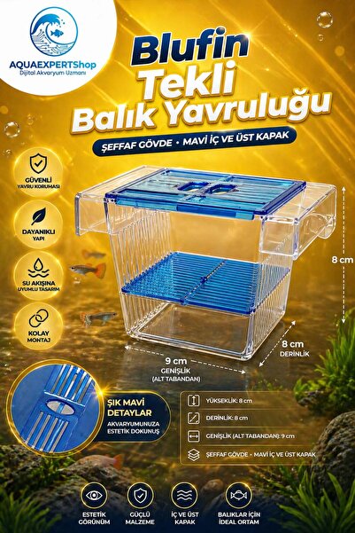 Aqua Expert Akvaryum Tekli Yavruluk - Kolay Kurulum - Şeffaf Yapı - Mavi Kapak