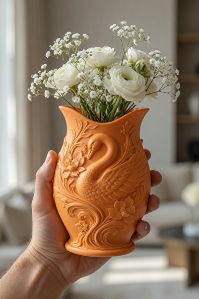 MYCRAFT3D Kuğu Desenli Dekoratif Vazo 15 cm | 3D Baskılı Mat Dokulu Şık Masa ...