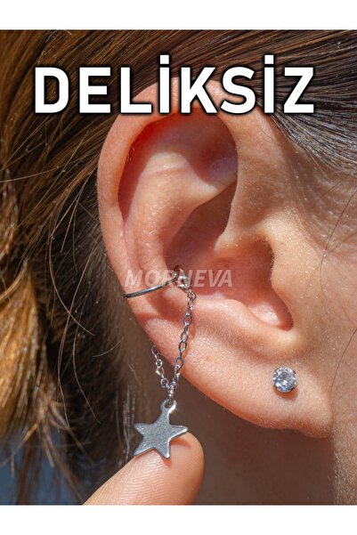 MORNEVA Deliksiz Cerrahi Çelik Yıldız Sallantılı Kulak Conch Piercingi (1 Adet)