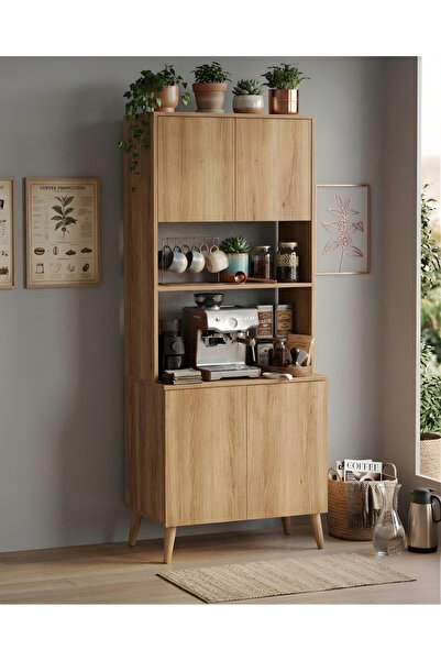 Ysf Ravoni Home Premium %100 MDF Modern Meşe Kahve Köşesi - Doğal Ahşap Dokul...