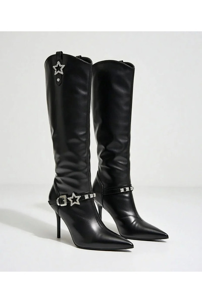 Violon Μαύρες μπότες μέχρι τη γάμπα με λεπτομέρεια ζώνης Rosé Star