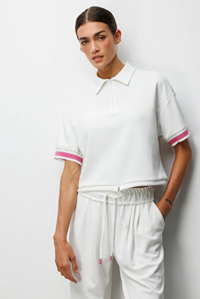 On Fashion Ribbed Tracksuit Top with Zipper on the Collar-76588