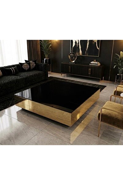LUXURY VİLLA LUXURY ÜSTÜ SİYAH CAMLI YANLARI GOLD AYNALI TEKERLEKLİ DEKORATİF...