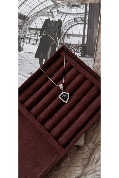 KAD COLLECTION Black Enamel North Star Steel Necklace