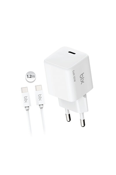 Bix BX1P32G GaN 30W Type-C PD Hızlı Şarj Cihazı ve 1.2 Metre 3A Type-C Kablo ...