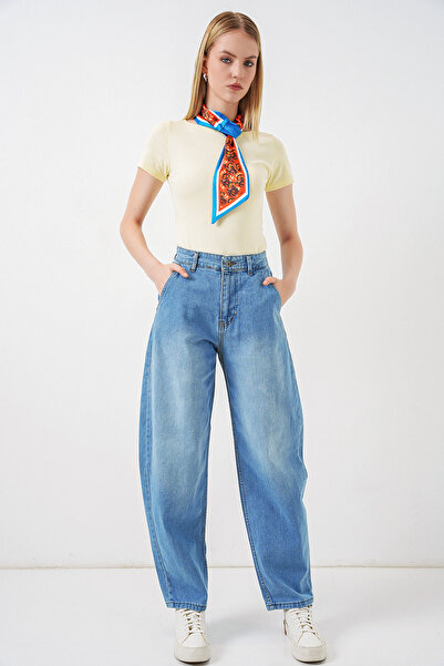 Bigdart 6689 Γυναικείο ψηλόμεσο φαρδύ τζιν παντελόνι - Ανοιχτό μπλε